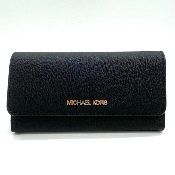 Michael Kors Trifold Wallet Black/Gold - Picture 1 of 8